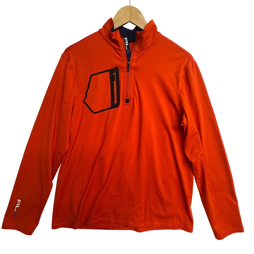 RLX Ralph Lauren Mens Orange Quarter Zip Performance Pullover Golf‎ Shirt L